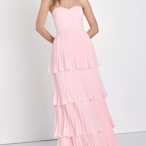 Lulus Seriously Sensational Light Pink Strapless Tiered Maxi Dress - Size XL - Picture 1 of 1